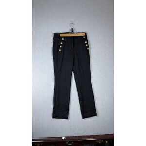 Classic Straight Ankle Pants Womens 4 Black Luxe Stretch Gold Button Detail